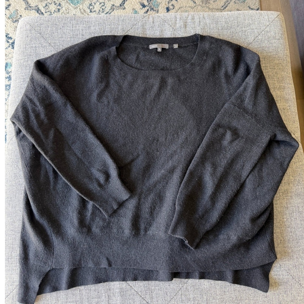 Vince Wool Angora Blend Scoop Neck Oversized Sweater Black Small
